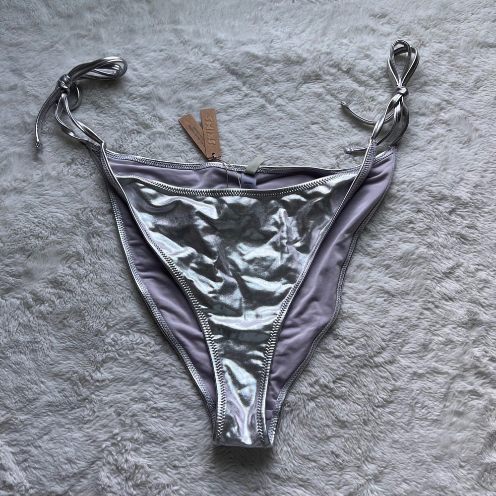 SKIMS Metallic Tie Bikini Bottom Nickel Silver SW-TBM-0067 Plus Size 3X NEW Glam